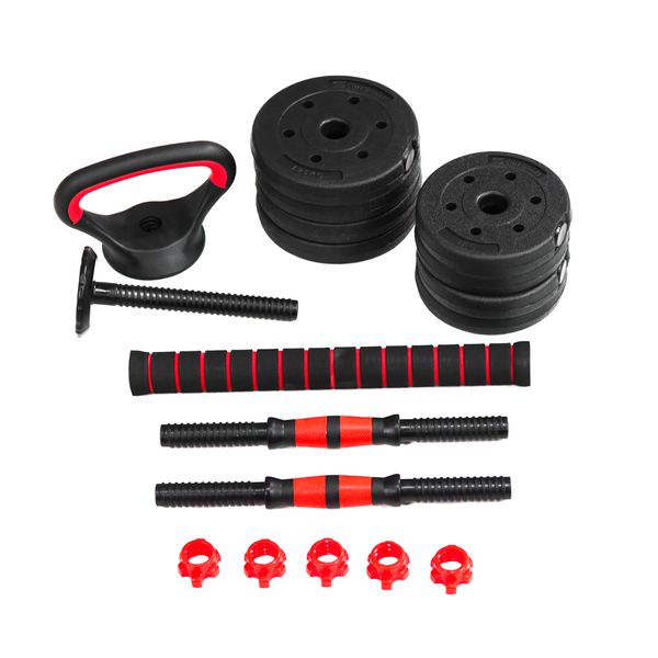 Kit 6 em 1 Halteres, Barra e Kettlebell Ajustável com Anilhas LV-HL-200 | Livevo 