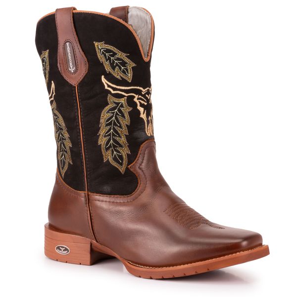 Bota Texana Masculina Bico Quadrado - Tabaco/preto