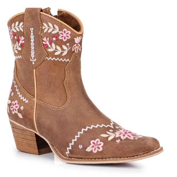 Bota Feminina Bico Fino Cano Curto - Crazy Horse Tabaco/Crazy Horse Tabaco