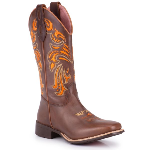 Bota Texana Feminina Bico Quadrado - Fóssil Tabaco/Fóssil Tabaco