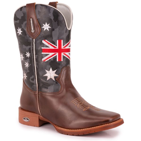 Bota Texana Masculina Bico Quadrado - Austrália - Tabaco/cinza