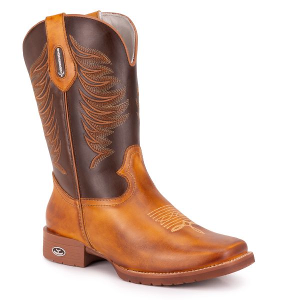 Bota Texana Masculina Bico Quadrado - Cenoura/marrom