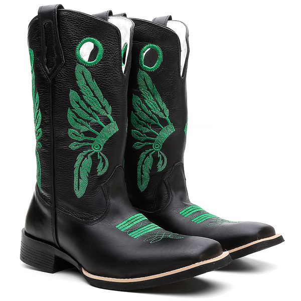 Bota Texana Masculina Cocar Preto e Verde