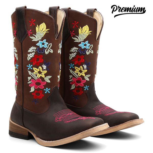 Bota Texana Feminina Rosas Coloridas