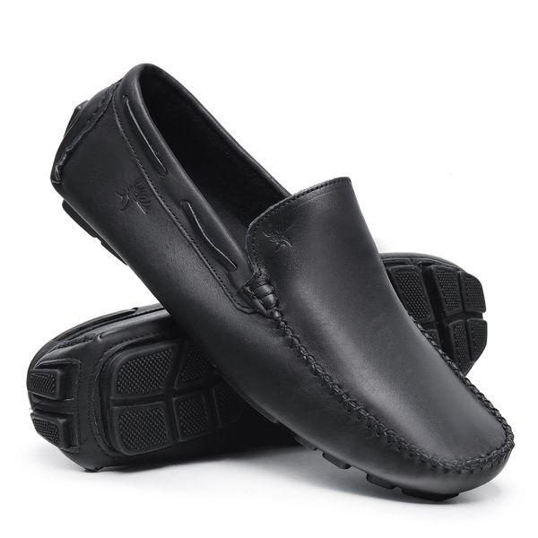 Mocassim Drive Liso Vancouver em Couro Preto