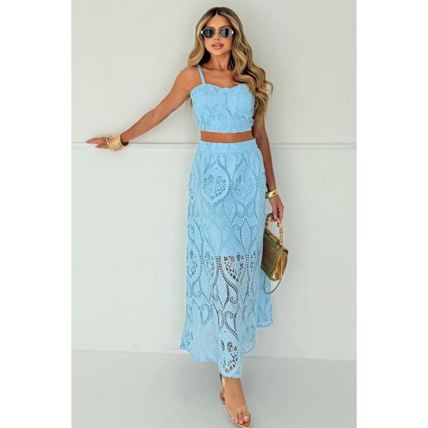 Conjunto de saia e Cropeed de renda - Azul Claro