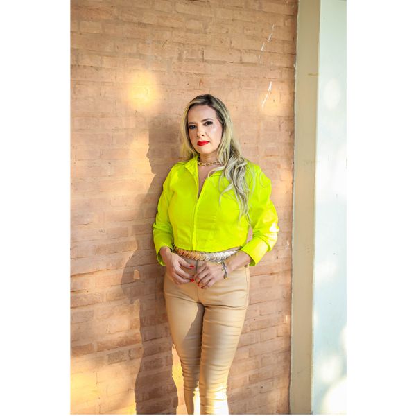 Camisa Cropped Com Ziper Verde Limao