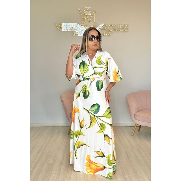 Vestido Poliamida branco floral