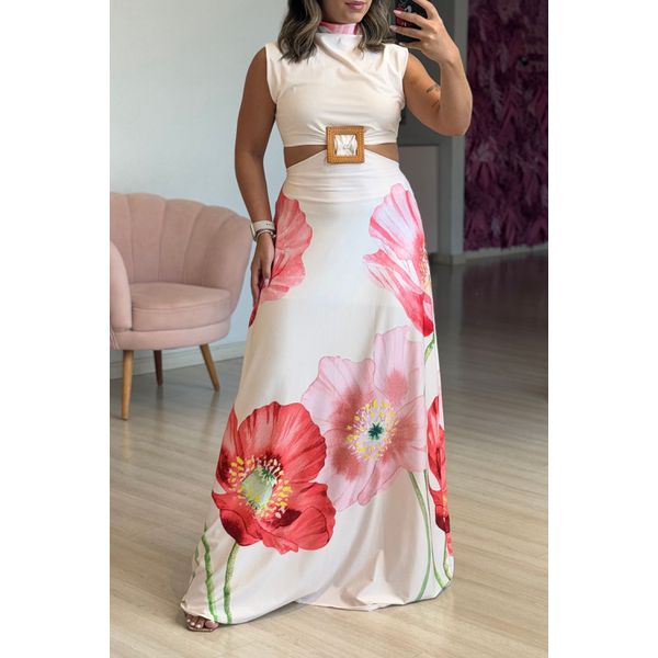 Vestido Poliamida rosa floral