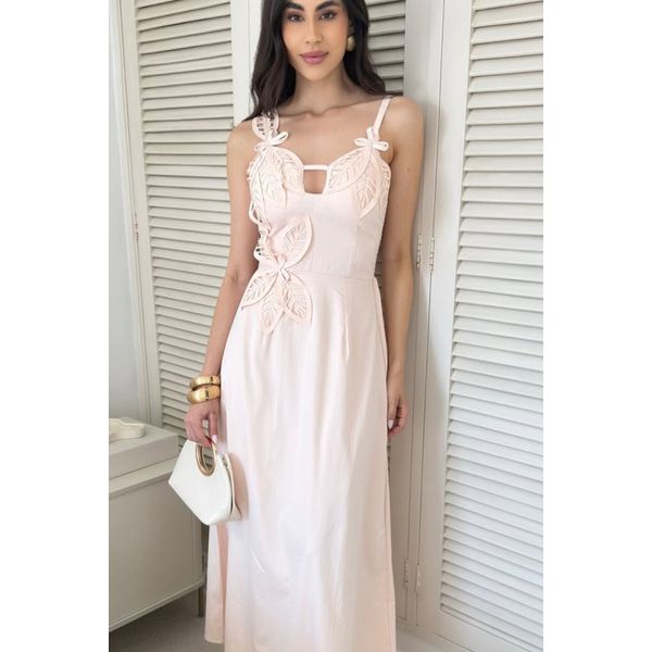 Vestido detalhe de flor 3D - Salmão 