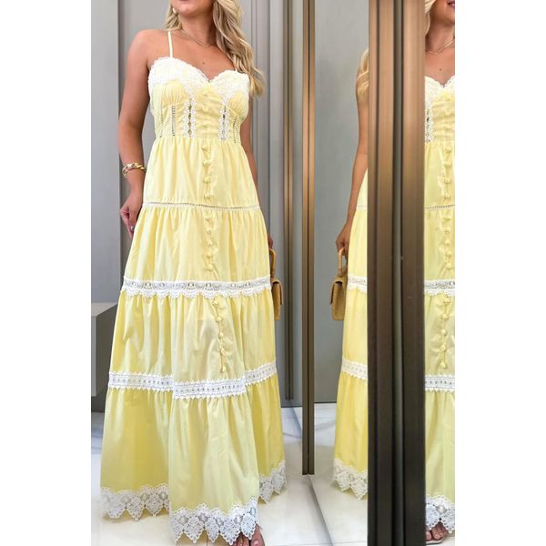 Vestido Roma longo - Amarelo manteiga 