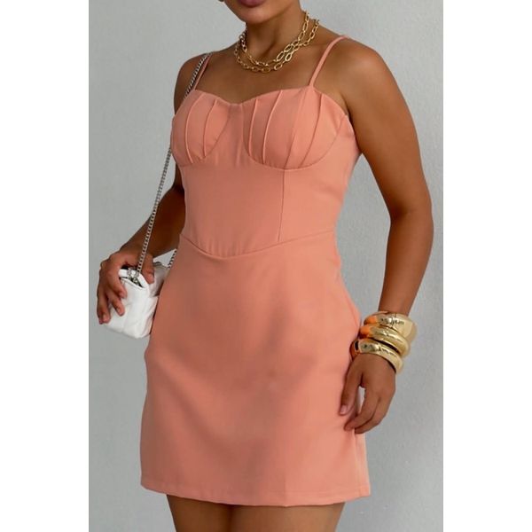 Vestido curto com forro de shorts- Goiaba 