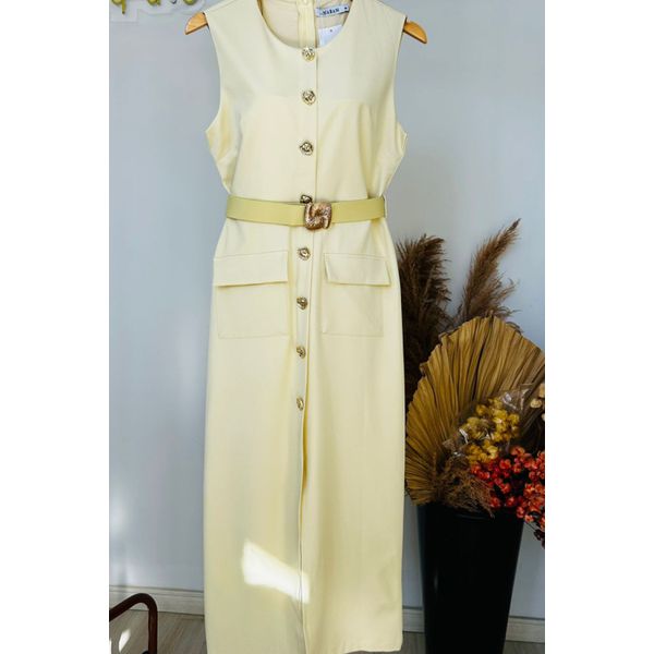 Vestido social amarelo manteiga