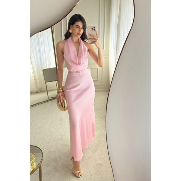 Vestido Mônica de cetim rosa 