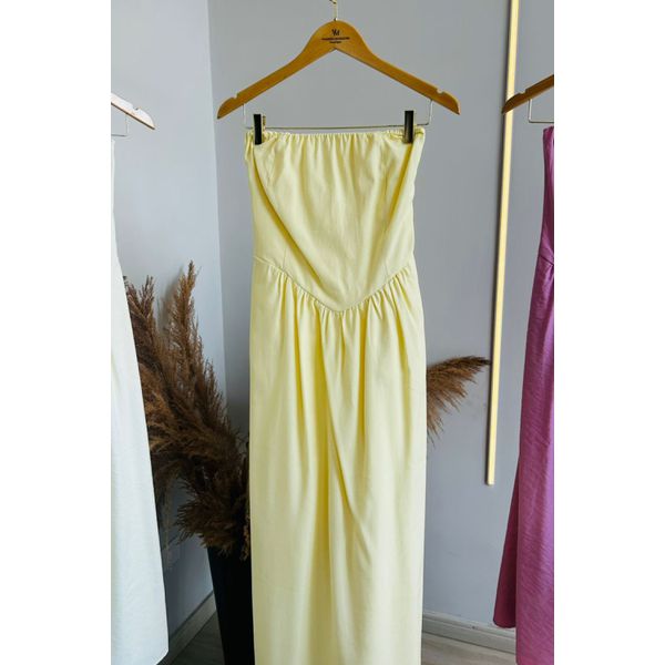 Vestido tomara que caia - amarelo manteiga 