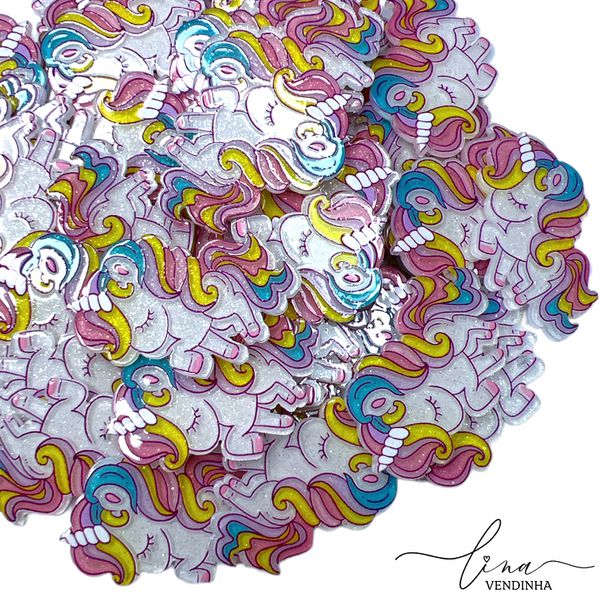 Unicórnio Acrílico Glitter Chifre Branco (2Uni.)