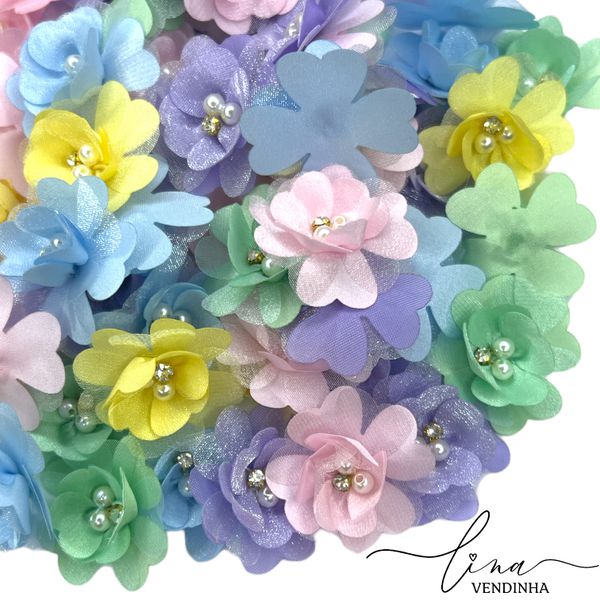 Flor Organza com Pérolas 4CM (2Uni.) 