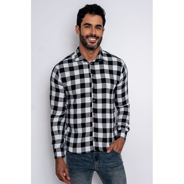 Camisa Xadrez Preto e Branco Masculina - Verace Comfort Wear