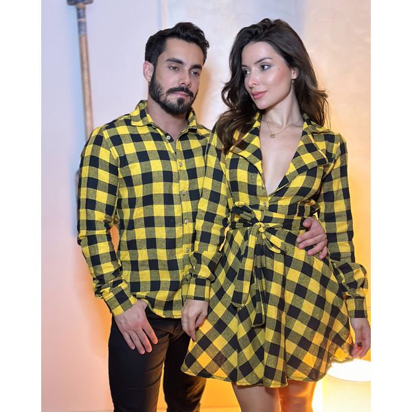 Kit Camisa e Chemisier xadrez Preto com Amarelo - Verace Comfort Wear