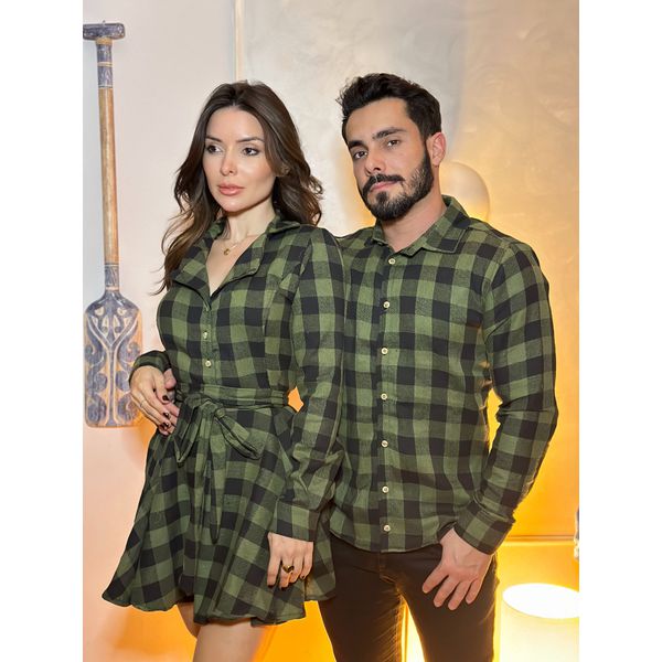Kit Camisa e Chemisier Xadrez Verde Musgo e Preto - Verace Comfort Wear