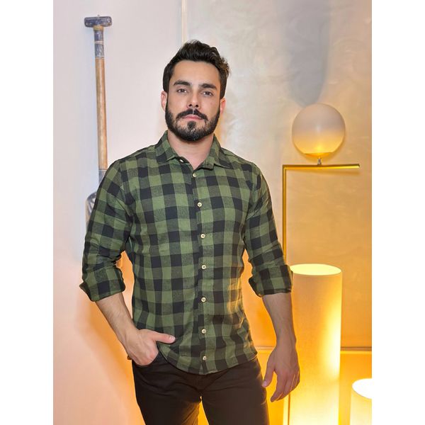 Camisa Xadrez Verde Musgo e Preto Masculina - Verace Comfort Wear