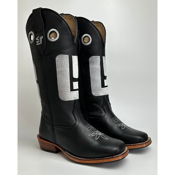 Bota Texana Masculina Country em Couro Legítimo Bico Quadrado Salto Carrapeta