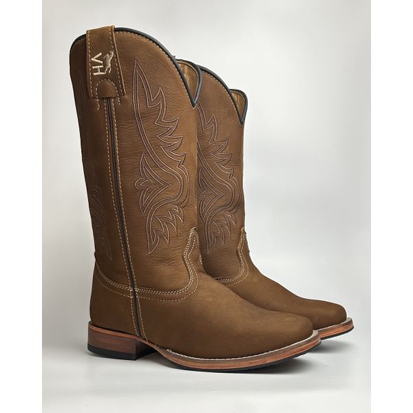 Bota Texana Masculina Country em Couro Legítimo Bico Quadrado Salto Reto 