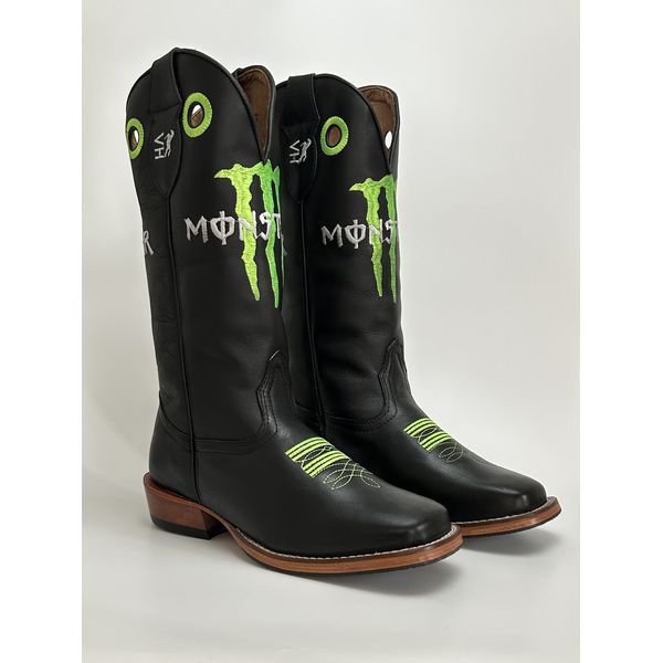 Bota Texana Masculina Monster Country em Couro Legítimo Bico Quadrado Salto Carrapeta