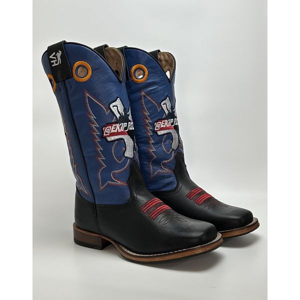Bota Texana Masculina Ekip Rozeta Country em Couro Legítimo Bico Quadrado Salto Reto 
