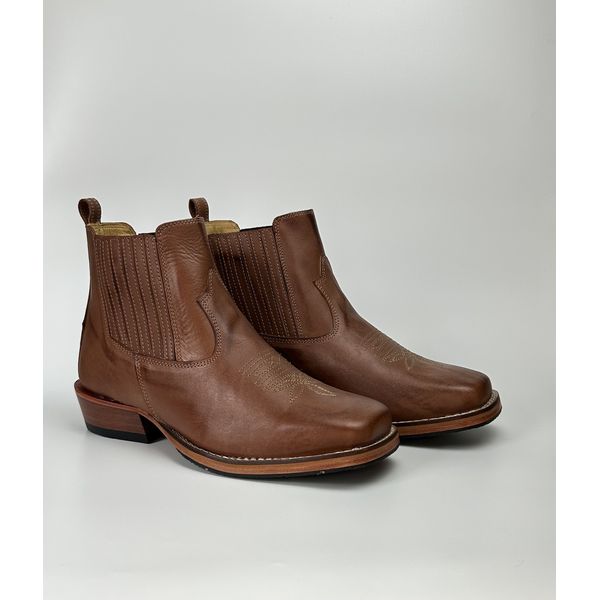  Botina Masculina Texana Country Carrapeta em Couro Bico Quadrado 