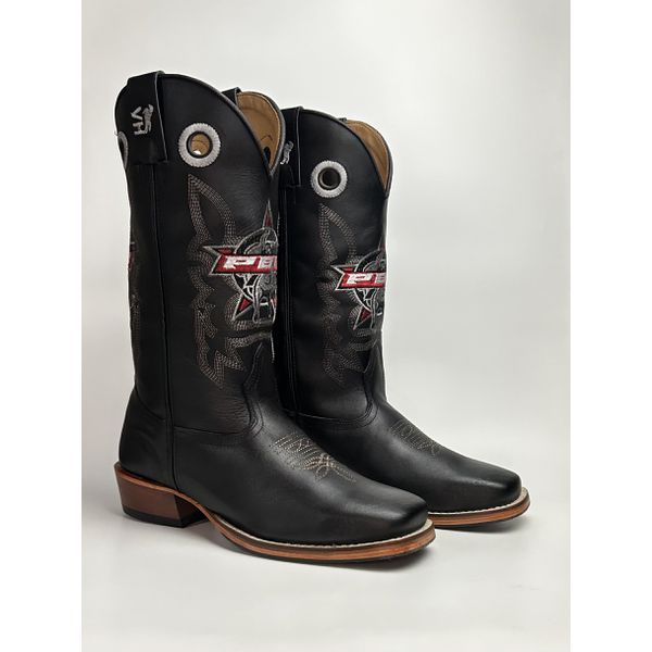 Bota Texana Masculina PBR country em Couro legitimo Bico Quadrado Salto Carrapeta