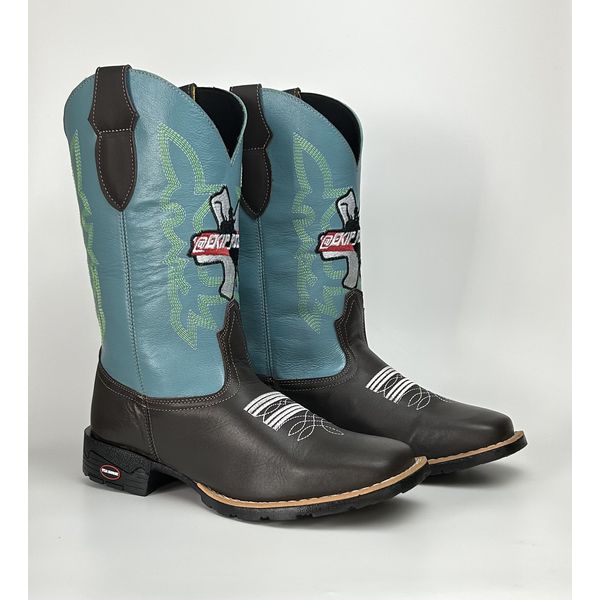 Bota Texana Country Masculina Ekip Rozeta 100% Couro Legitimo Sola de Borracha Bico Quadrado