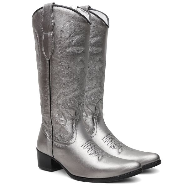 Bota Texana Feminina Metalizado Dourado