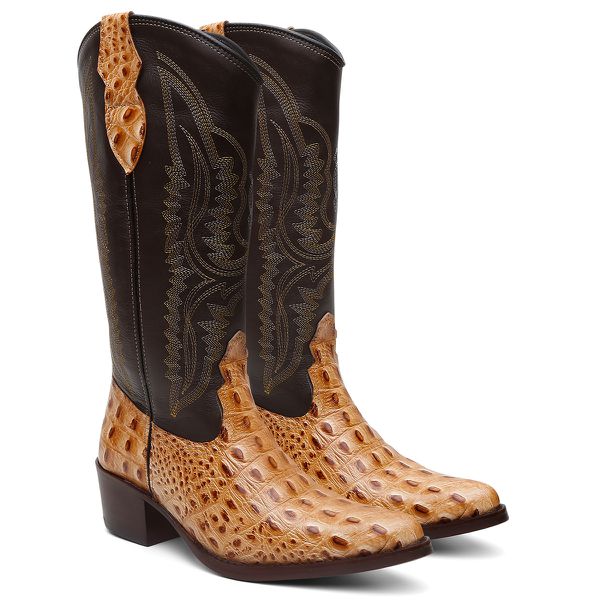 Bota Texana Feminina Bico Fino Couro Bovino Legítimo 