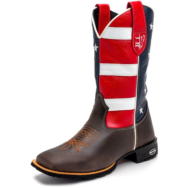 Bota Texana Masculina U.S.A Country em Couro Legítimo Bico Quadrado 