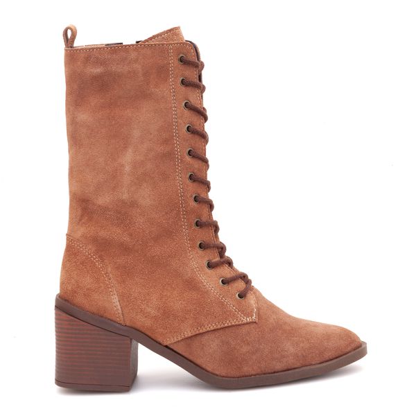 Bota Couro Camurça Polachini Mel - VIA MISS | Calçados Femininos