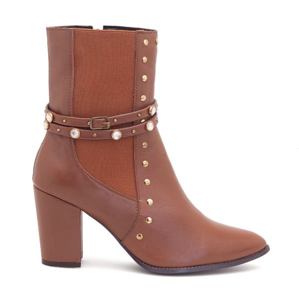 Bota Couro Andrade Whisky - VIA MISS | Calçados Femininos