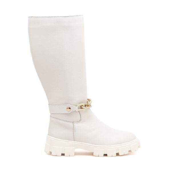 Coturno Couro Anna Off White - VIA MISS | Calçados Femininos