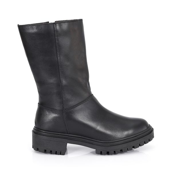 Bota Coturno Couro Lucy Plain Preto - VIA MISS | Calçados Femininos