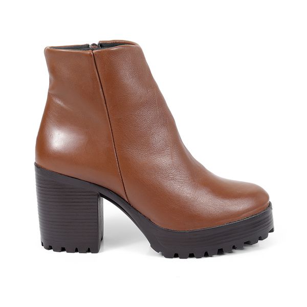 Bota Coturno Couro Issy Plain Havana Tratorada - VIA MISS | Calçados Femininos