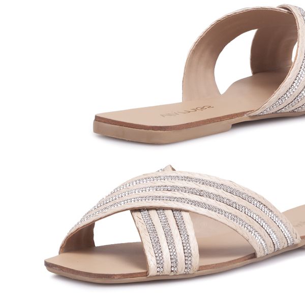 Sand lia Rasteira Violet Palha Cristal VIA MISS Cal ados Femininos
