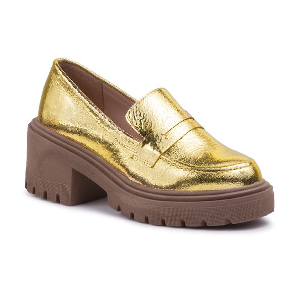 Mocassim Matemwe Couro Metalizado Ouro - VIA MISS | Calçados Femininos