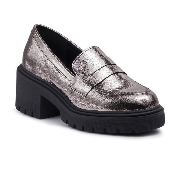 Mocassim Matemwe Couro Metalizado Onix - VIA MISS | Calçados Femininos