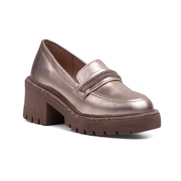 Mocassim Jambiani Couro Ouro Light - VIA MISS | Calçados Femininos