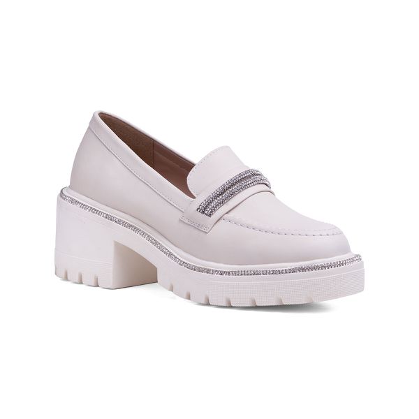 Mocassim Jambiani Couro Off White - VIA MISS | Calçados Femininos