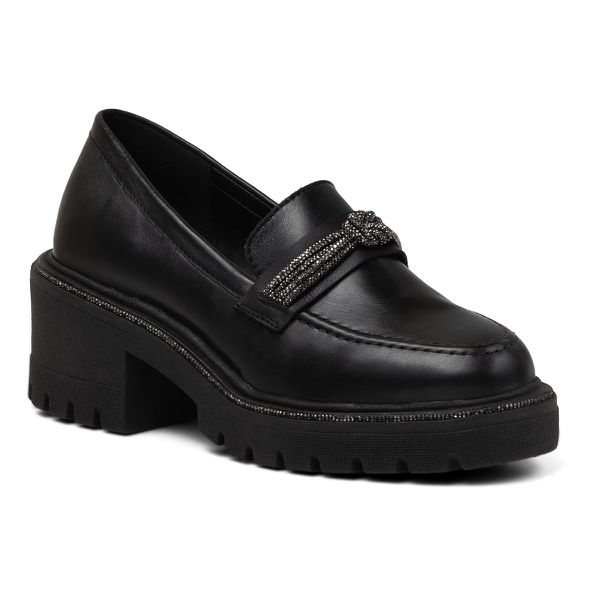Mocassim Kendwa Couro Preto - VIA MISS | Calçados Femininos
