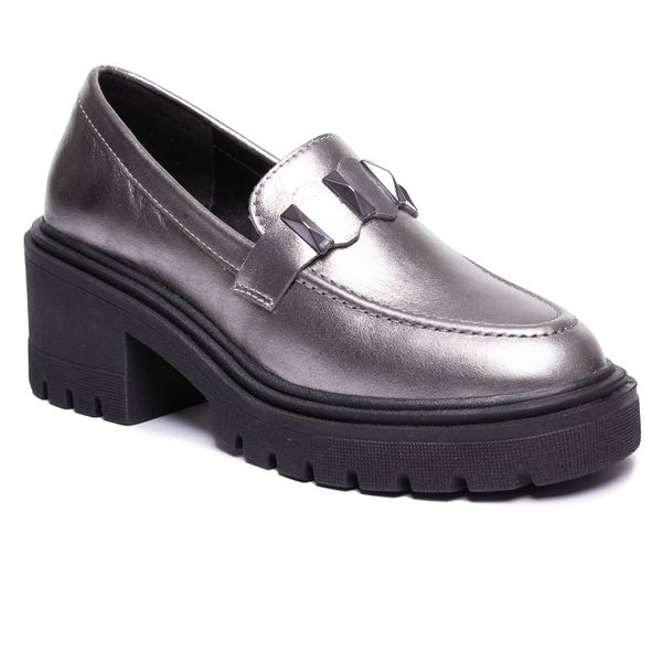 Mocassim Muyuni Couro Inox - VIA MISS | Calçados Femininos