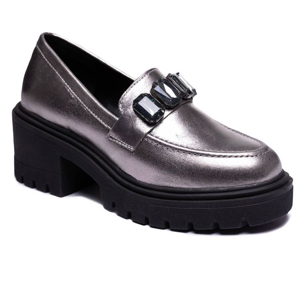 Mocassim Dongwe Couro Inox - VIA MISS | Calçados Femininos