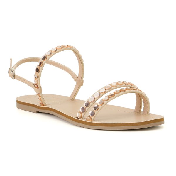 Sandália Rasteira Clarim Marfim - VIA MISS | Calçados Femininos