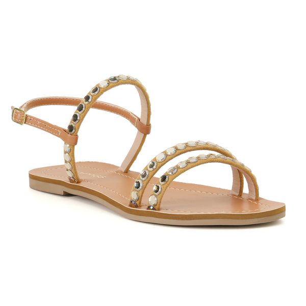 Sandália Rasteira Clarim Whisky - VIA MISS | Calçados Femininos